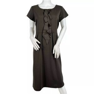 Pamela Dennis Private Client Group Brown Ruffle Art To Wear Short Sleeve Dress S